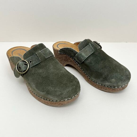 Aetrex Genuine Suede Olive Green Madison Cork Heel Clog EU36 - Picture 2 of 10